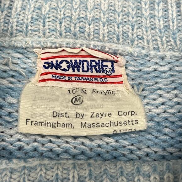 Vintage 80s Snowdrift Blue Red Mens M Stripe Mock Neck Knit Pullover Ski Sweater - Picture 4 of 7